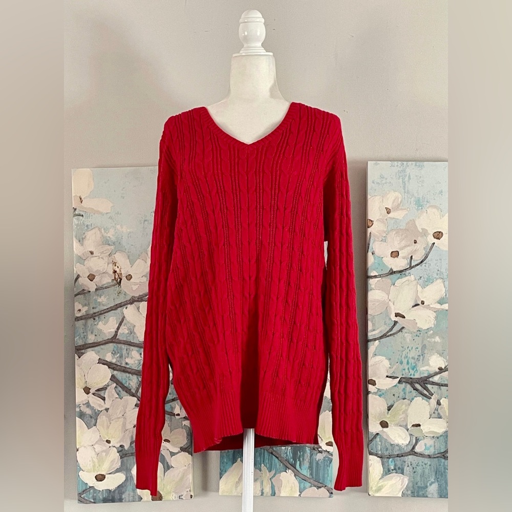 NWT St. John’s Bay Red Knit V-Neck Sweater